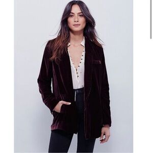 Free People Yesterday's Muse Velvet Blazer Jacket Brown Size XS